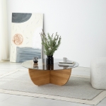 Salontafel Lily Glas Dennenhout Naturel Ø90cm