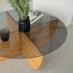 Salontafel Lily Glas Dennenhout Naturel Ø90cm