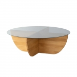 Salontafel Lily Glas Dennenhout Naturel Ø90cm