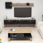 Woonkamermeubelset Sumer Melamine Naturel Zwart Marmerlook