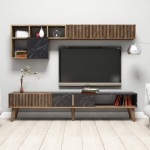 Tv-Meubel & Wandplank Milan Melamine Walnoot Zwart