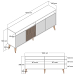 Dressoir Milan Melamine Walnoot 180cm