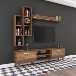 Tv-meubel + Wandschap Zafer Melamine Walnoot