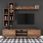 Tv-meubel + Wandschap Zafer Melamine Walnoot