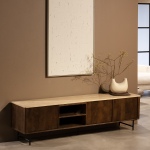 Eleonora Tv-Meubel Lio 3-Deurs Mangohout & Travertin Beige 200cm