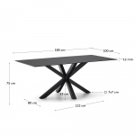 Kave Home Glazen Tafel Argo Stalen Poten Zwart 180x190cm