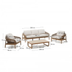 Kave Home 3-zitsbank Vellana met 2 Fauteuils en Koffietafel Acaciahout Beige