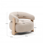 Kave Home Fauteuil Granite Beige/Naturel Chenille En Essenhout