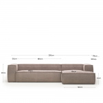 Kave Home 4-zitsbank Blok Roze Ribstof Chaise Longue Rechts 330cm