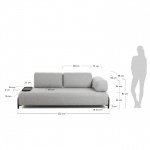 Kave Home 3-zitsbank Compo Lichtgrijs Klein Dienblad 232cm