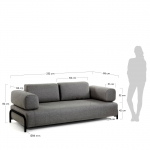 Kave Home 3-zitsbank Compo Donkergrijs 232cm