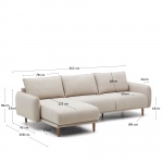 Kave Home 3-zitsbank Carlota Chaise Longue Rechts/links Beige 262cm