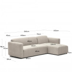 Kave Home Bank Neom Modulaire 3 Zits Chaise Longue Rechts/links Beige 263cm