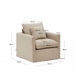 Kave Home Fauteuil Nora Kussen Taupe Linnen en Katoen 92cm