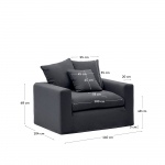 Kave Home Fauteuil Nora Kussen Grijs/Antraciet Linnen en Katoen 140cm