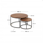 Kave Home Salontafel Yoana Set van 2 Bruin Walnootfineer Ø80cm/ø50cm