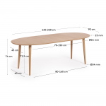 Kave Home Ovale Uitschuifbare Tafel Oqui Naturel 140-220cm