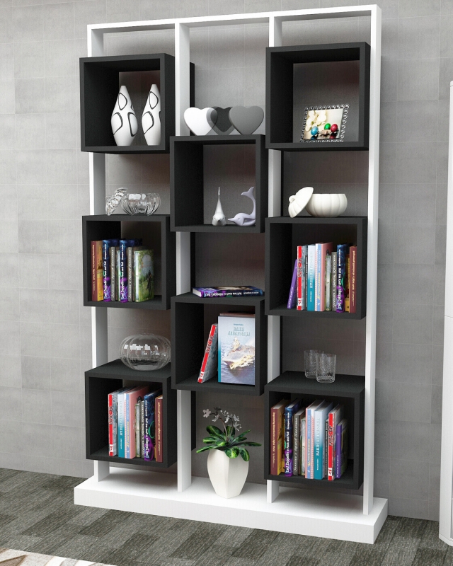 Boekenkast Edge Melamine Wit Zwart