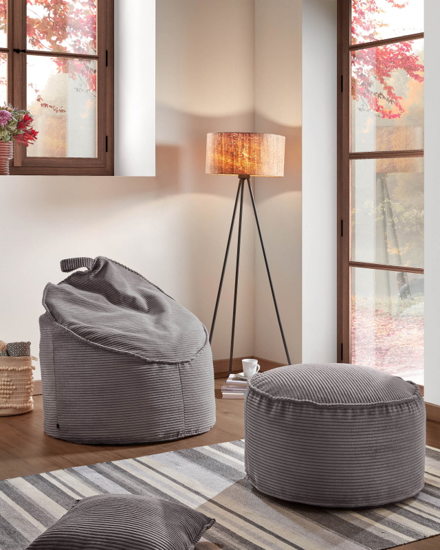Kave Home Poef Wilma Grijs Corduroy Ø80cm
