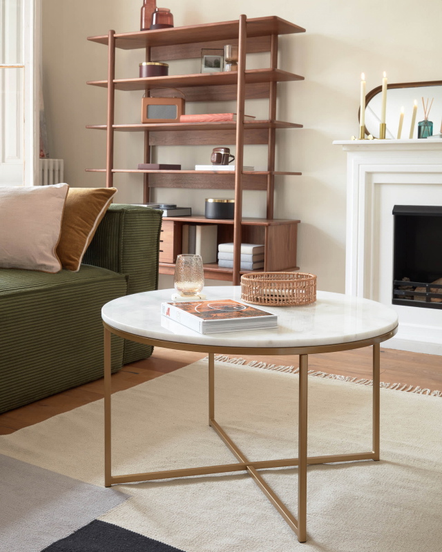 Kave Home Salontafel Sheffield Wit Marmer Goud Ø80cm