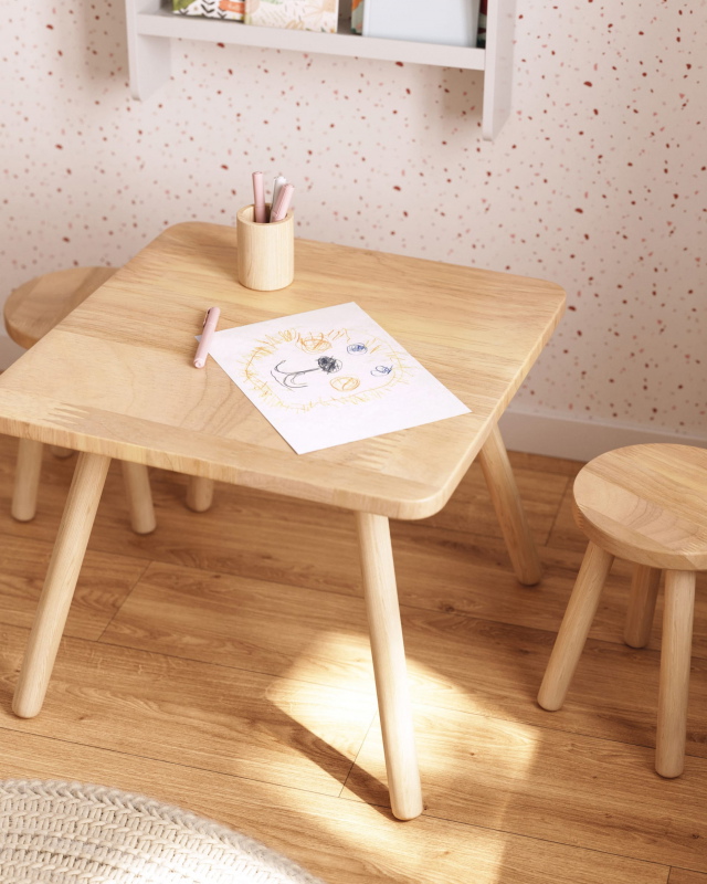 Kave Home Kindertafel Dilcia Vierkant Rubberhout 55x55cm