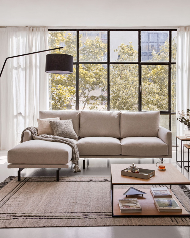 Kave Home 3-zitsbank Galene Beige Links Chaise Longue 254cm