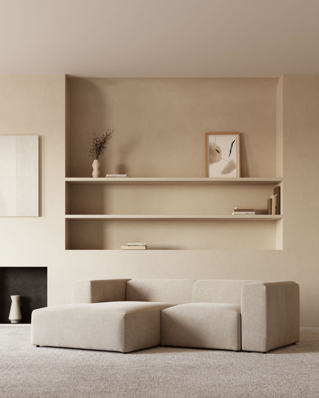 Kave Home 2-zitsbank Blok Beige Ecru Chaise Longue Links 240cm