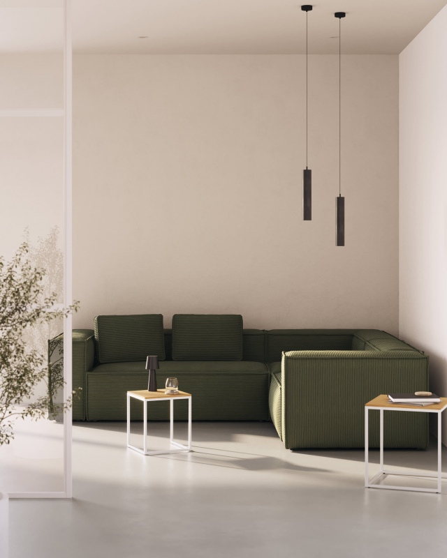 Kave Home Hoekbank Blok 3-zits Dik Groen Ribstof 290x230cm