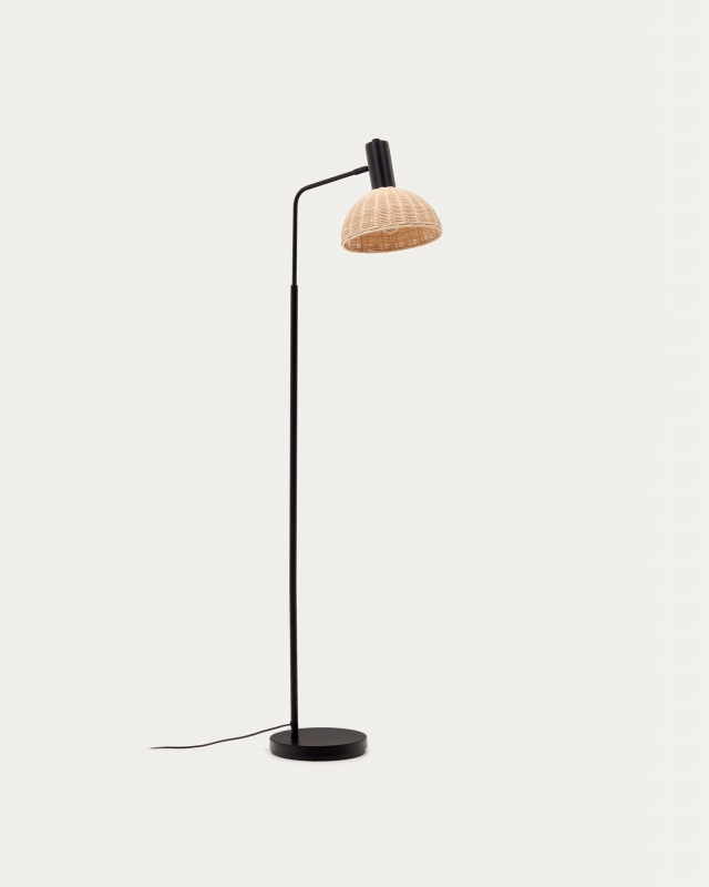 Kave Home Vloerlamp Damila Zwart Metaal & Rotan