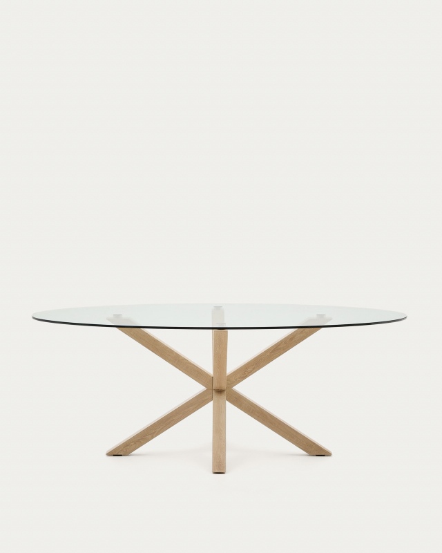 Kave Home Ovale Glazen Tafel Argo Stalen Poten Houteffect Ø200x100cm