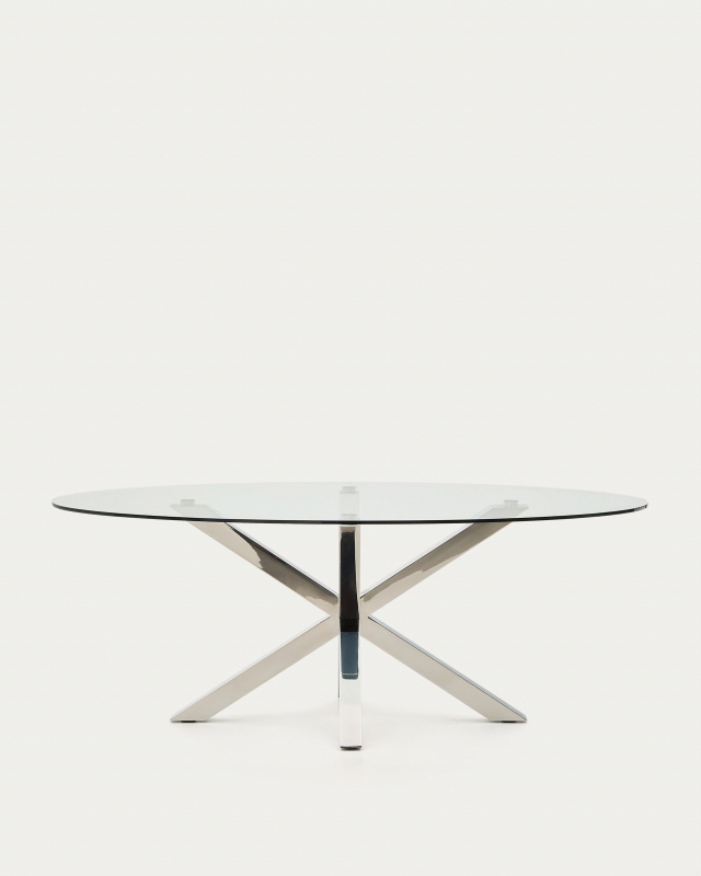 Kave Home Ovale Tafel Argo Glas Roestvrijstalen Poten Ø200x100cm