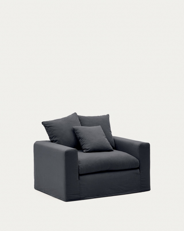 Kave Home Fauteuil Nora Kussen Grijs/Antraciet Linnen en Katoen 140cm