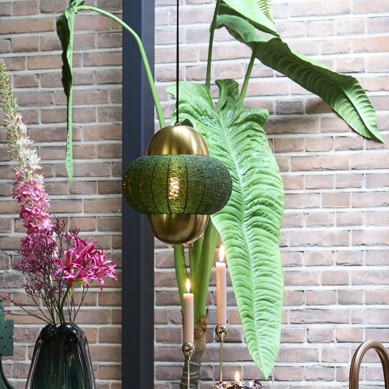 Light & Living Hanglamp Cetara Kralen Donkergroen/Brons Ø26cm