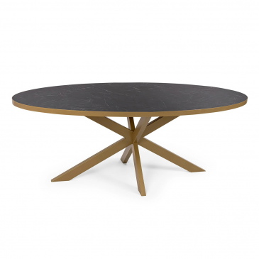 Stalux Eettafel Mees Ovaal Marmerlook Zwart/Goud 210cm