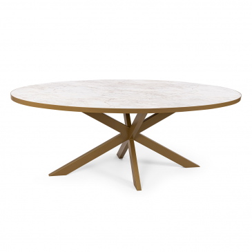 Stalux Eettafel Mees Ovaal Marmerlook Wit/Goud 210cm