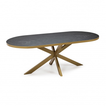 Stalux Eettafel Noud Ovaal Marmerlook Zwart/Goud 180cm