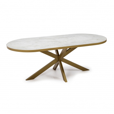 Stalux Eettafel Noud Ovaal Marmerlook Wit/Goud 180cm