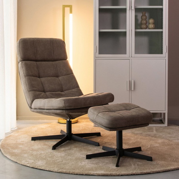 LABEL51 Draaifauteuil Alvar Taupe Micro Suede Incl. Hocker