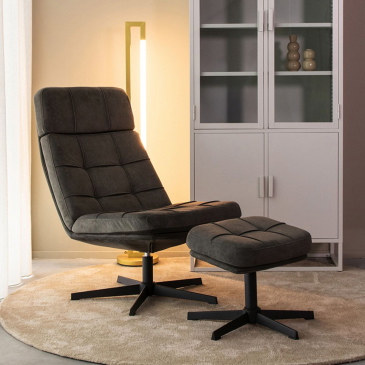 LABEL51 Draaifauteuil Alvar Antraciet Cosmo Incl. Hocker