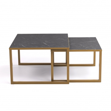 Stalux Salontafel Lisa Marmerlook Zwart/Goud Set van 2