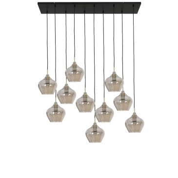 Light & Living Hanglamp 10-Lichts Rakel Antiek Brons/Smoke Glas 124cm