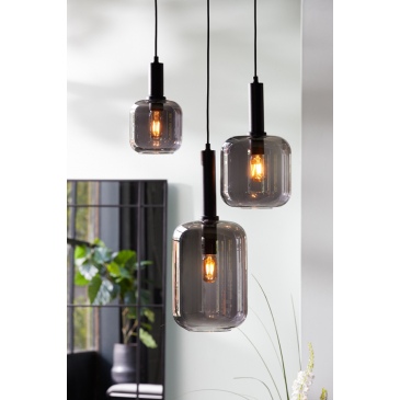 Light & Living Hanglamp Lekar Zwart / Smoke Glas Ø21cm