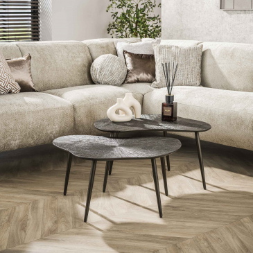 Salontafel Brown Ray Metal Leaf Set van 2 - Giga Meubel