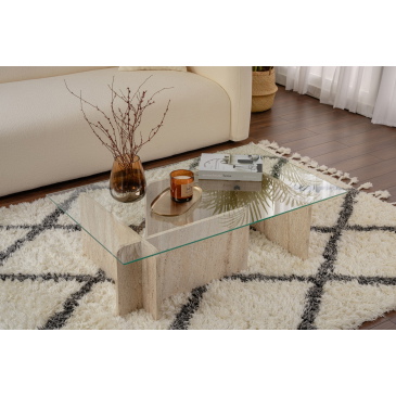 Salontafel Flavio Glas/Travertinlook