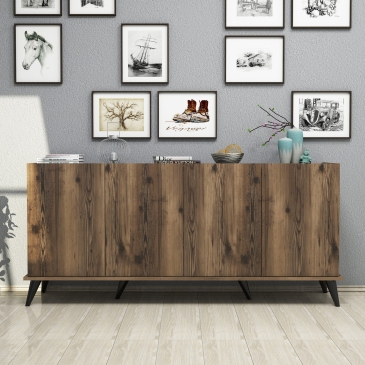 Dressoir Elegante Melamine Walnoot Zwart Marmer