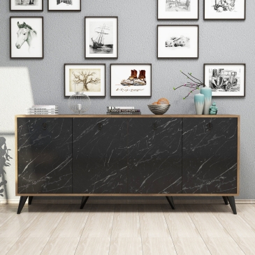 Dressoir Elite Melamine Walnoot Zwart Marmer