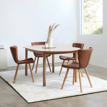 Eetkamerstoel Teslin PU-Leer Tan/Wit Pigment Eiken - Giga Living