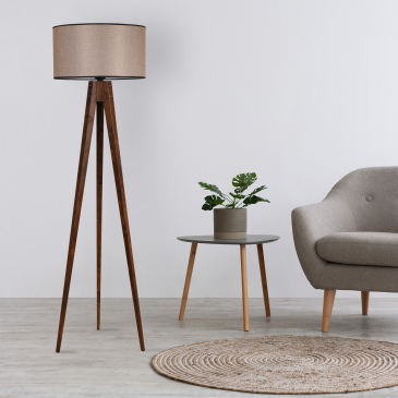 Vloerlamp Tripod Taupe/Walnoot