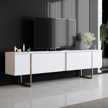 Tv-Meubel Luxe Melamine Wit Goud