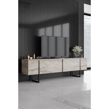 Tv-meubel Luxe Travertinlook/Zwart 180cm